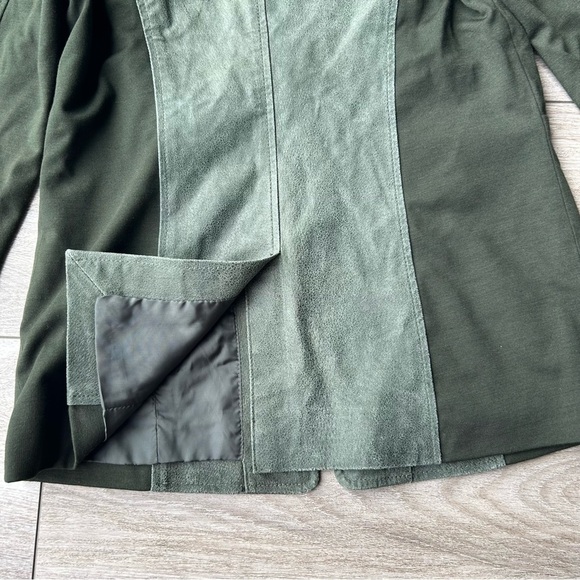 Avon  Olive Green Knit Sleeves Leather Jacket Full Zip - Picture 14 of 16